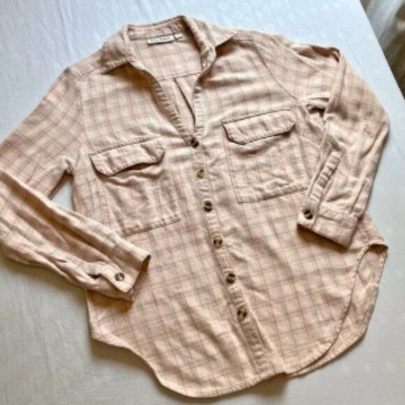 Roller Rabbit peach pink plaid button up long sleeve shirt - Picture 1 of 5